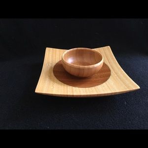 Mid Century Modern Handmade Wood Bowl & Plate
